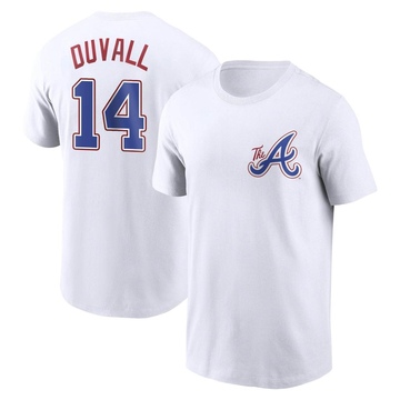 Men's Atlanta Braves Adam Duvall ＃14 2023 City Connect Name & Number T-Shirt - White