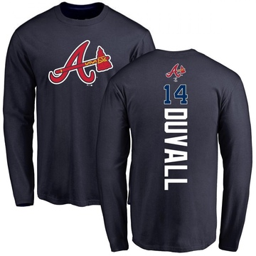 Men's Atlanta Braves Adam Duvall ＃14 Backer Long Sleeve T-Shirt - Navy