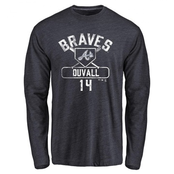 Men's Atlanta Braves Adam Duvall ＃14 Base Runner Long Sleeve T-Shirt - Navy