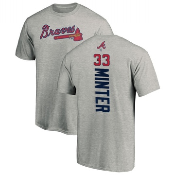 Men's Atlanta Braves A.J. Minter ＃33 Backer T-Shirt Ash