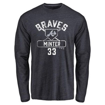 Men's Atlanta Braves A.J. Minter ＃33 Base Runner Long Sleeve T-Shirt - Navy