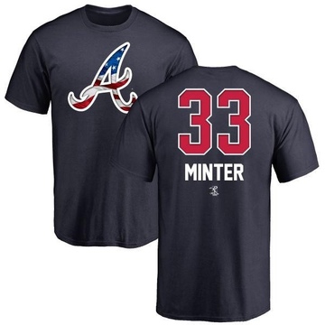 Men's Atlanta Braves A.J. Minter ＃33 Name and Number Banner Wave T-Shirt - Navy