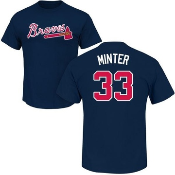 Men's Atlanta Braves A.J. Minter ＃33 Roster Name & Number T-Shirt - Navy