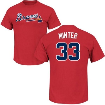 Men's Atlanta Braves A.J. Minter ＃33 Roster Name & Number T-Shirt - Red