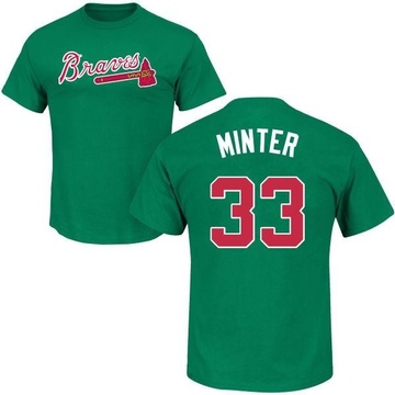 Men's Atlanta Braves A.J. Minter ＃33 St. Patrick's Day Roster Name & Number T-Shirt - Green