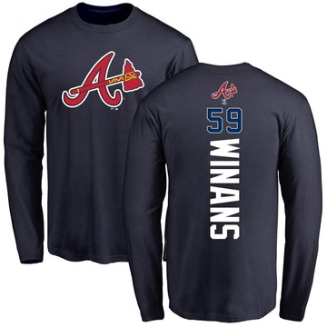 Men's Atlanta Braves Allan Winans ＃59 Backer Long Sleeve T-Shirt - Navy