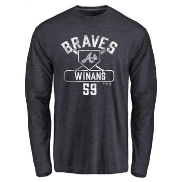 Men's Atlanta Braves Allan Winans ＃59 Base Runner Long Sleeve T-Shirt - Navy