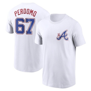 Men's Atlanta Braves Angel Perdomo ＃67 2023 City Connect Name & Number T-Shirt - White