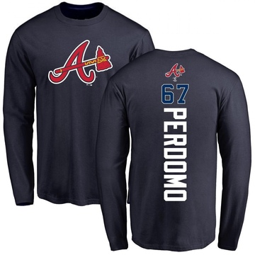 Men's Atlanta Braves Angel Perdomo ＃67 Backer Long Sleeve T-Shirt - Navy