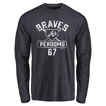 Men's Atlanta Braves Angel Perdomo ＃67 Base Runner Long Sleeve T-Shirt - Navy