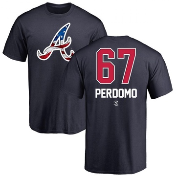 Men's Atlanta Braves Angel Perdomo ＃67 Name and Number Banner Wave T-Shirt - Navy