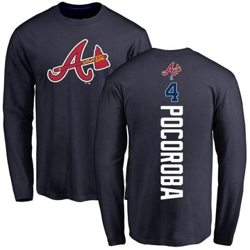 Men's Atlanta Braves Biff Pocoroba ＃4 Backer Long Sleeve T-Shirt - Navy