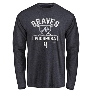 Men's Atlanta Braves Biff Pocoroba ＃4 Base Runner Long Sleeve T-Shirt - Navy