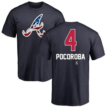 Men's Atlanta Braves Biff Pocoroba ＃4 Name and Number Banner Wave T-Shirt - Navy