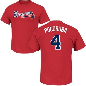 Men's Atlanta Braves Biff Pocoroba ＃4 Roster Name & Number T-Shirt - Red