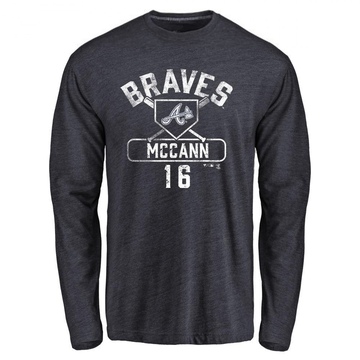 Men's Atlanta Braves Brian McCann ＃16 Base Runner Long Sleeve T-Shirt - Navy