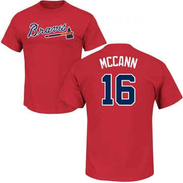 Men's Atlanta Braves Brian McCann ＃16 Roster Name & Number T-Shirt - Red