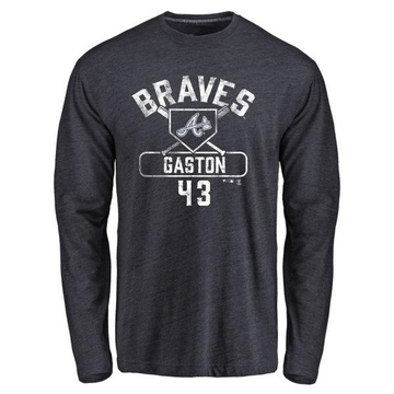 Men's Atlanta Braves Cito Gaston ＃43 Base Runner Long Sleeve T-Shirt - Navy