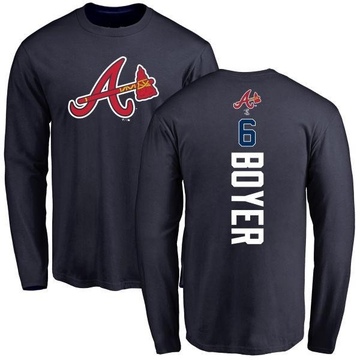 Men's Atlanta Braves Clete Boyer ＃6 Backer Long Sleeve T-Shirt - Navy