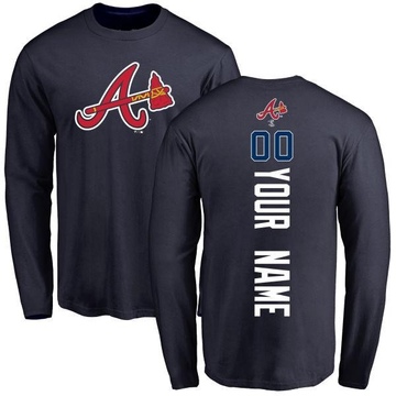 Men's Atlanta Braves Custom ＃00 Backer Long Sleeve T-Shirt - Navy