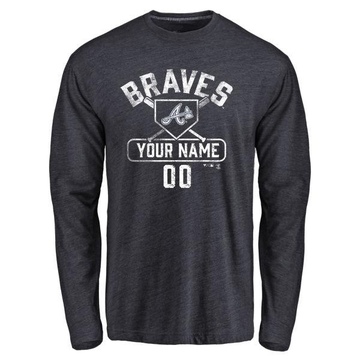 Men's Atlanta Braves Custom ＃00 Base Runner Long Sleeve T-Shirt - Navy