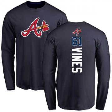 Men's Atlanta Braves Darius Vines ＃61 Backer Long Sleeve T-Shirt - Navy