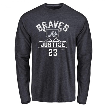 Men's Atlanta Braves David Justice ＃23 Base Runner Long Sleeve T-Shirt - Navy