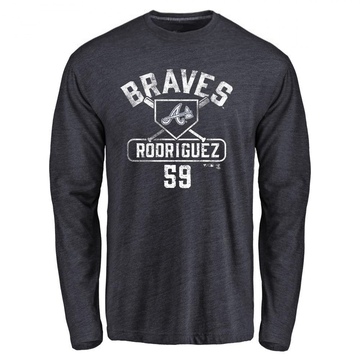 Men's Atlanta Braves Dereck Rodriguez ＃59 Base Runner Long Sleeve T-Shirt - Navy