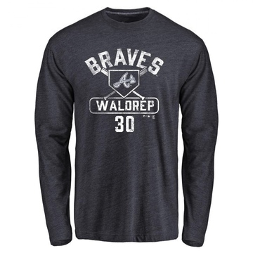 Men's Atlanta Braves Hurston Waldrep ＃30 Base Runner Long Sleeve T-Shirt - Navy