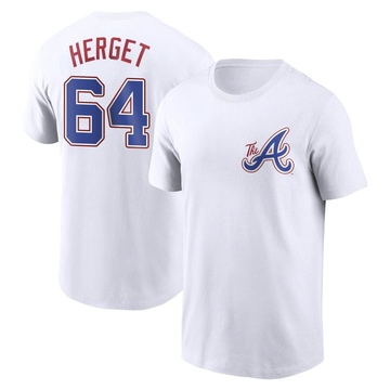 Men's Atlanta Braves Jimmy Herget ＃64 2023 City Connect Name & Number T-Shirt - White