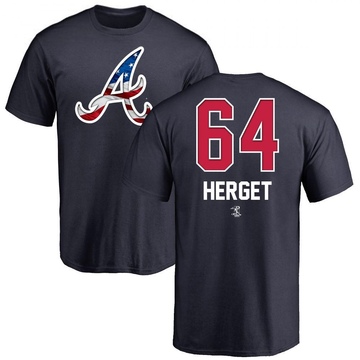 Men's Atlanta Braves Jimmy Herget ＃64 Name and Number Banner Wave T-Shirt - Navy