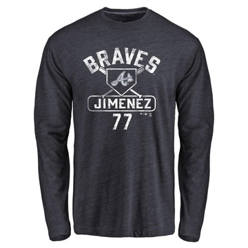 Men's Atlanta Braves Joe Jimenez ＃77 Base Runner Long Sleeve T-Shirt - Navy