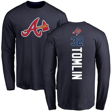 Men's Atlanta Braves Josh Tomlin ＃32 Backer Long Sleeve T-Shirt - Navy