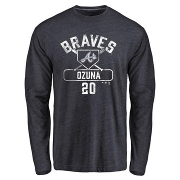 Men's Atlanta Braves Marcell Ozuna ＃20 Base Runner Long Sleeve T-Shirt - Navy