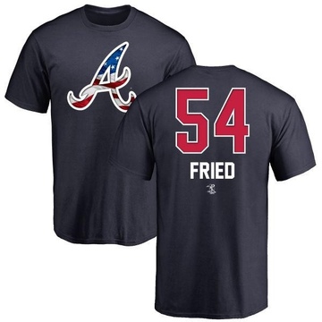 Men's Atlanta Braves Max Fried ＃54 Name and Number Banner Wave T-Shirt - Navy