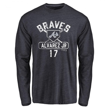 Men's Atlanta Braves Nacho Alvarez Jr. ＃17 Base Runner Long Sleeve T-Shirt - Navy