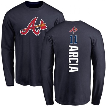 Men's Atlanta Braves Orlando Arcia ＃11 Backer Long Sleeve T-Shirt - Navy