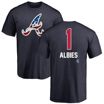 Men's Atlanta Braves Ozzie Albies ＃1 Name and Number Banner Wave T-Shirt - Navy