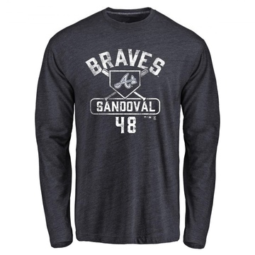 Men's Atlanta Braves Pablo Sandoval ＃48 Base Runner Long Sleeve T-Shirt - Navy