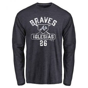 Men's Atlanta Braves Raisel Iglesias ＃26 Base Runner Long Sleeve T-Shirt - Navy