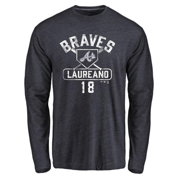 Men's Atlanta Braves Ramon Laureano ＃18 Base Runner Long Sleeve T-Shirt - Navy