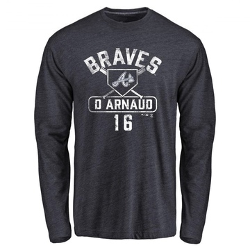 Men's Atlanta Braves Travis d'Arnaud ＃16 Base Runner Long Sleeve T-Shirt - Navy