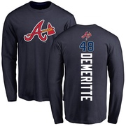 Men's Atlanta Braves Travis Demeritte ＃48 Backer Long Sleeve T-Shirt - Navy