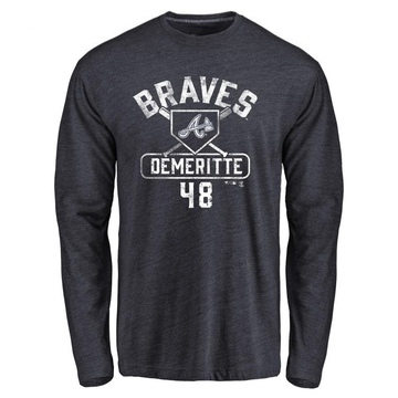 Men's Atlanta Braves Travis Demeritte ＃48 Base Runner Long Sleeve T-Shirt - Navy