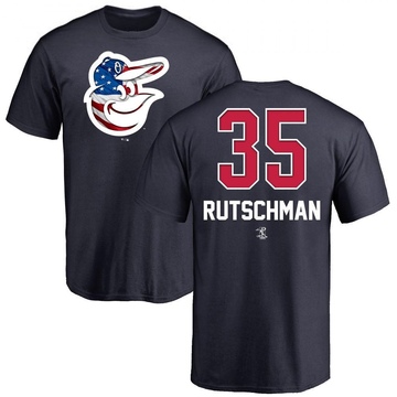 Men's Baltimore Orioles Adley Rutschman ＃35 Name and Number Banner Wave T-Shirt - Navy