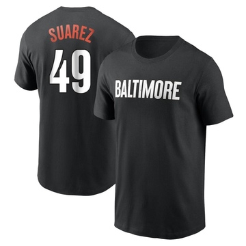 Men's Baltimore Orioles Albert Suarez ＃49 2023 City Connect Name & Number T-Shirt - Black