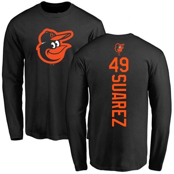 Men's Baltimore Orioles Albert Suarez ＃49 Backer Long Sleeve T-Shirt - Black