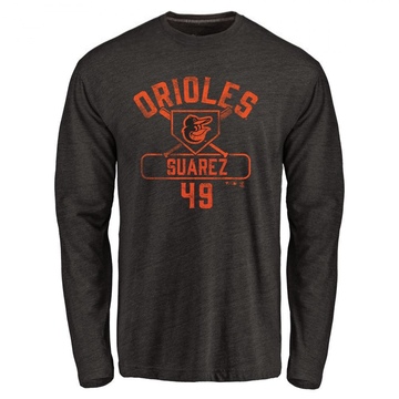 Men's Baltimore Orioles Albert Suarez ＃49 Base Runner Long Sleeve T-Shirt - Black