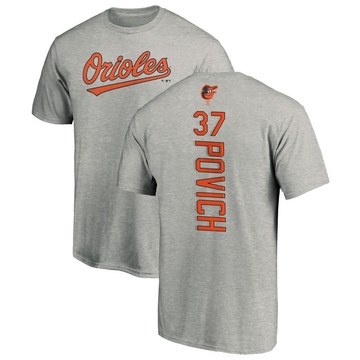 Men's Baltimore Orioles Cade Povich ＃37 Backer T-Shirt Ash