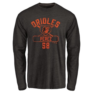 Men's Baltimore Orioles Cionel Perez ＃58 Base Runner Long Sleeve T-Shirt - Black